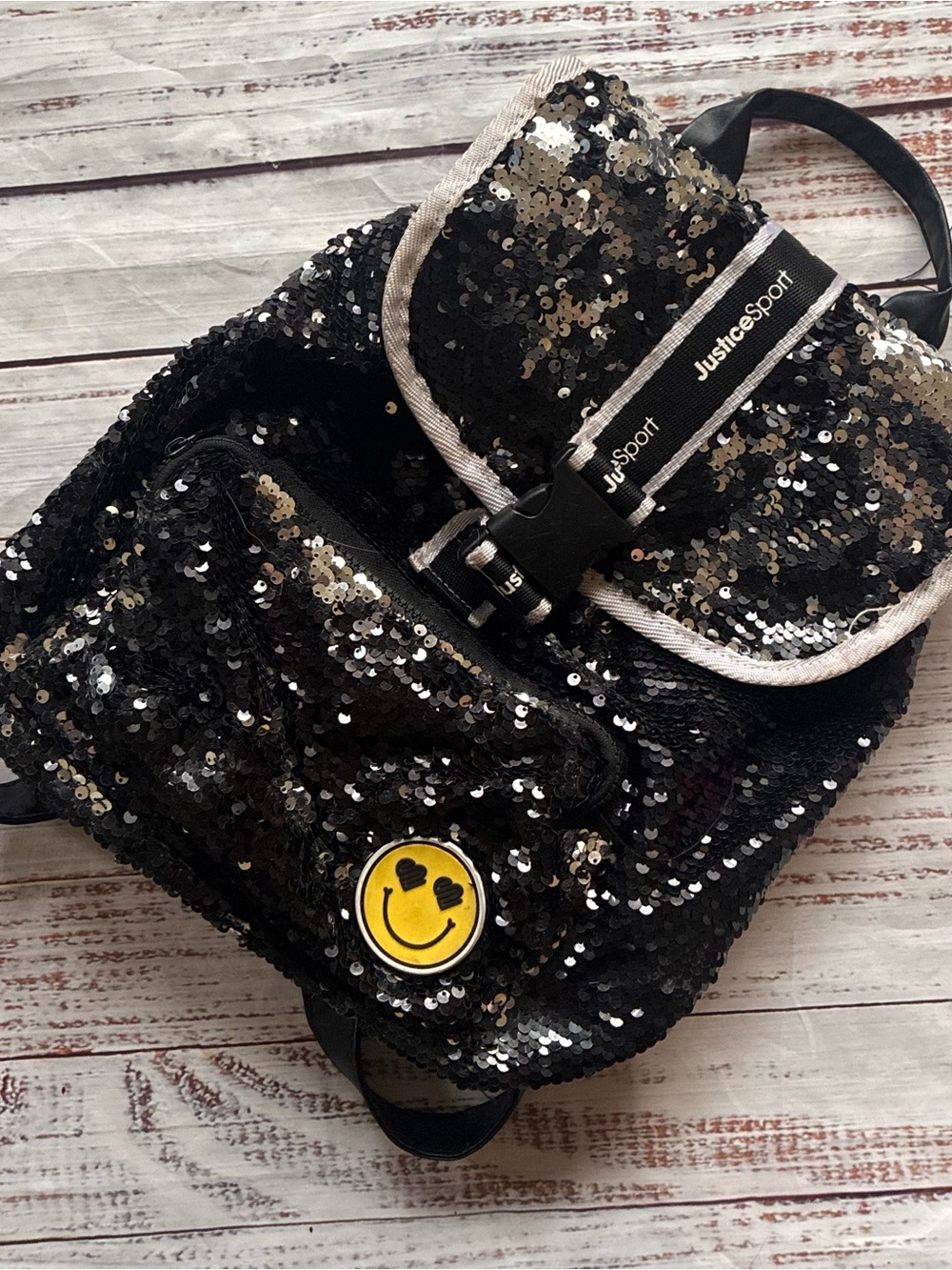 Justice SportBlack Sequin Mini Backpack Y2K